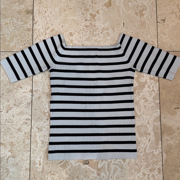 EUC Massimo Dutti Boatneck Marinière Navy White Striped Knit Top Sweater - Picture 1 of 2